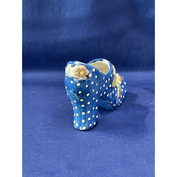 Miniature Porcelain Blue Shoe with White Polka Dots - Picture 4 of 7